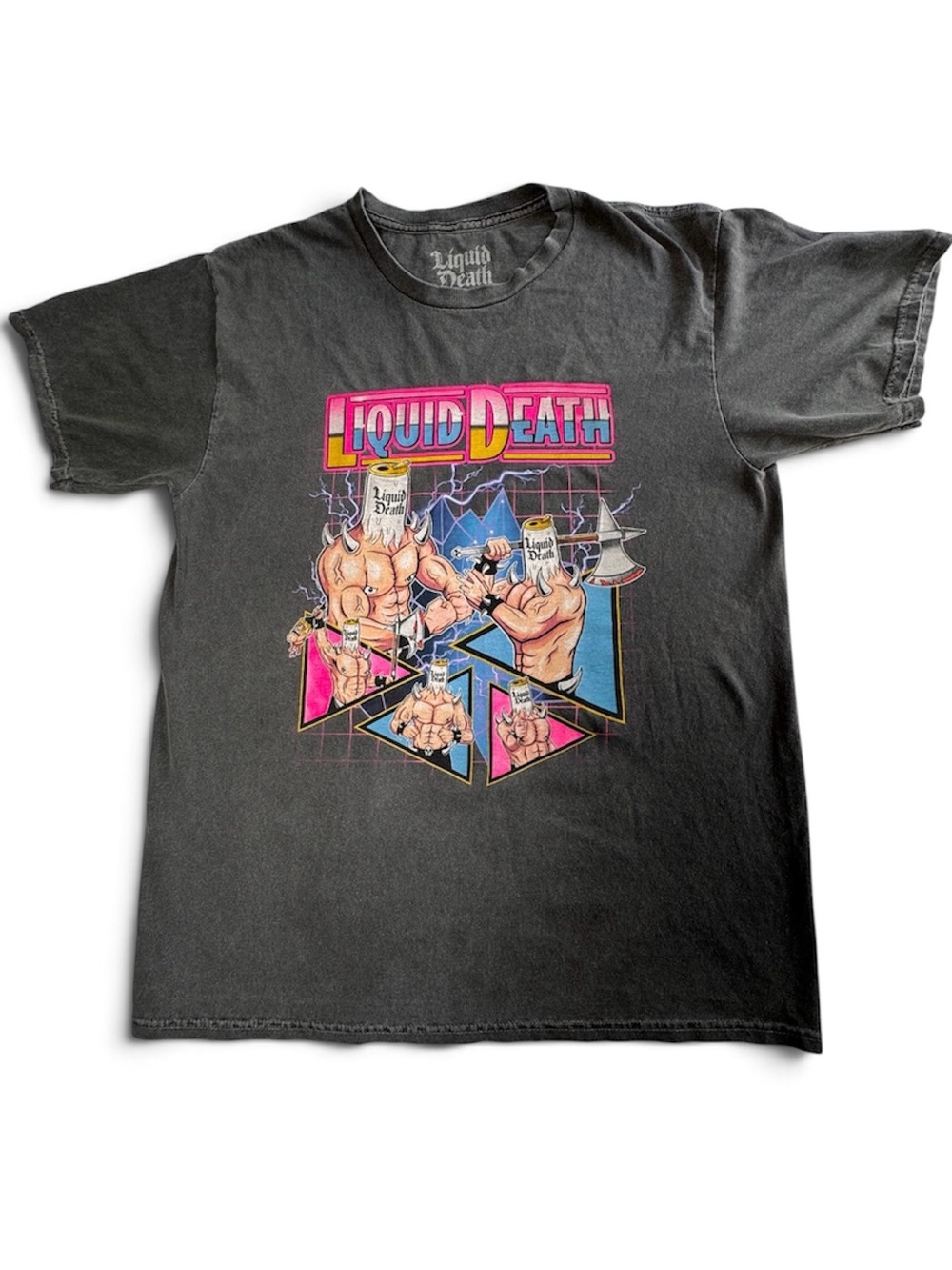 Liquid Death Mountain Water Graphic T-Shirt Mens L Gray Acid Mineral Wash